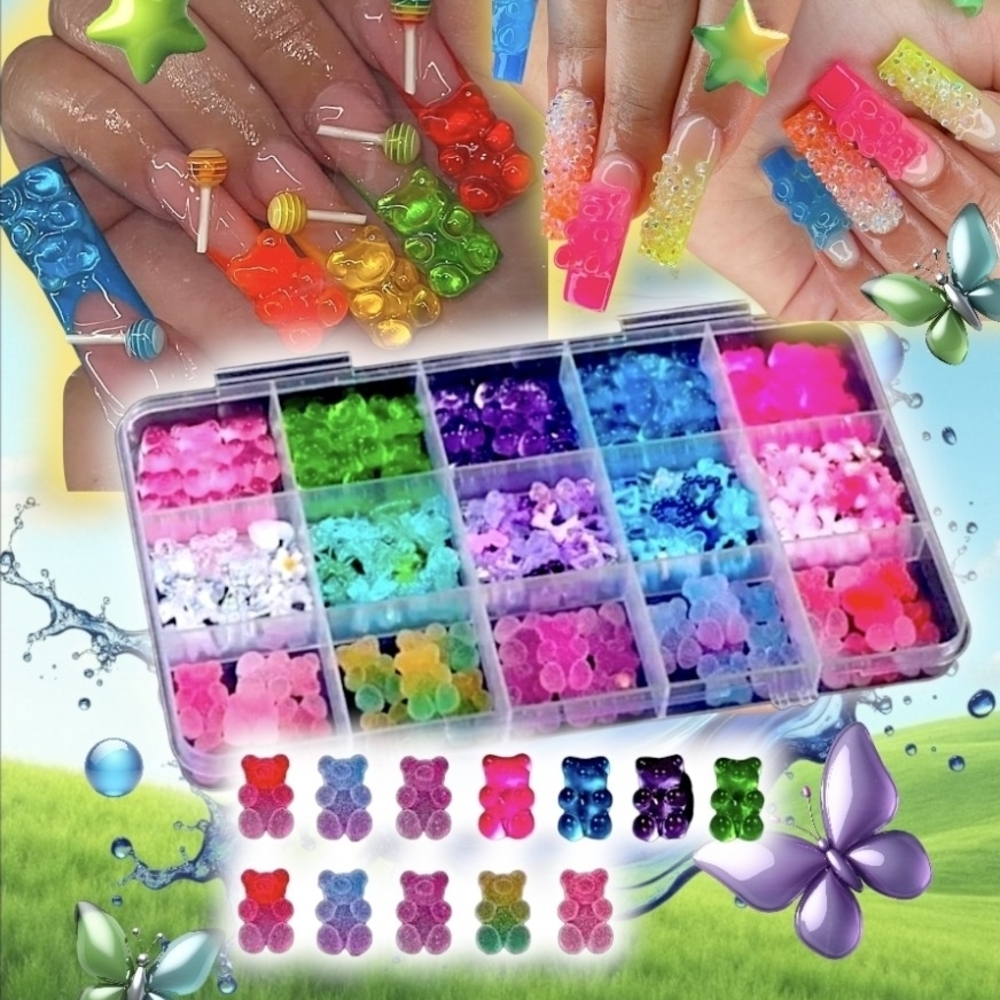 Acrylic Box With Nail Charms 3D Kawaii Flatbacks Nail Charm Lot Nail Charm Kit
